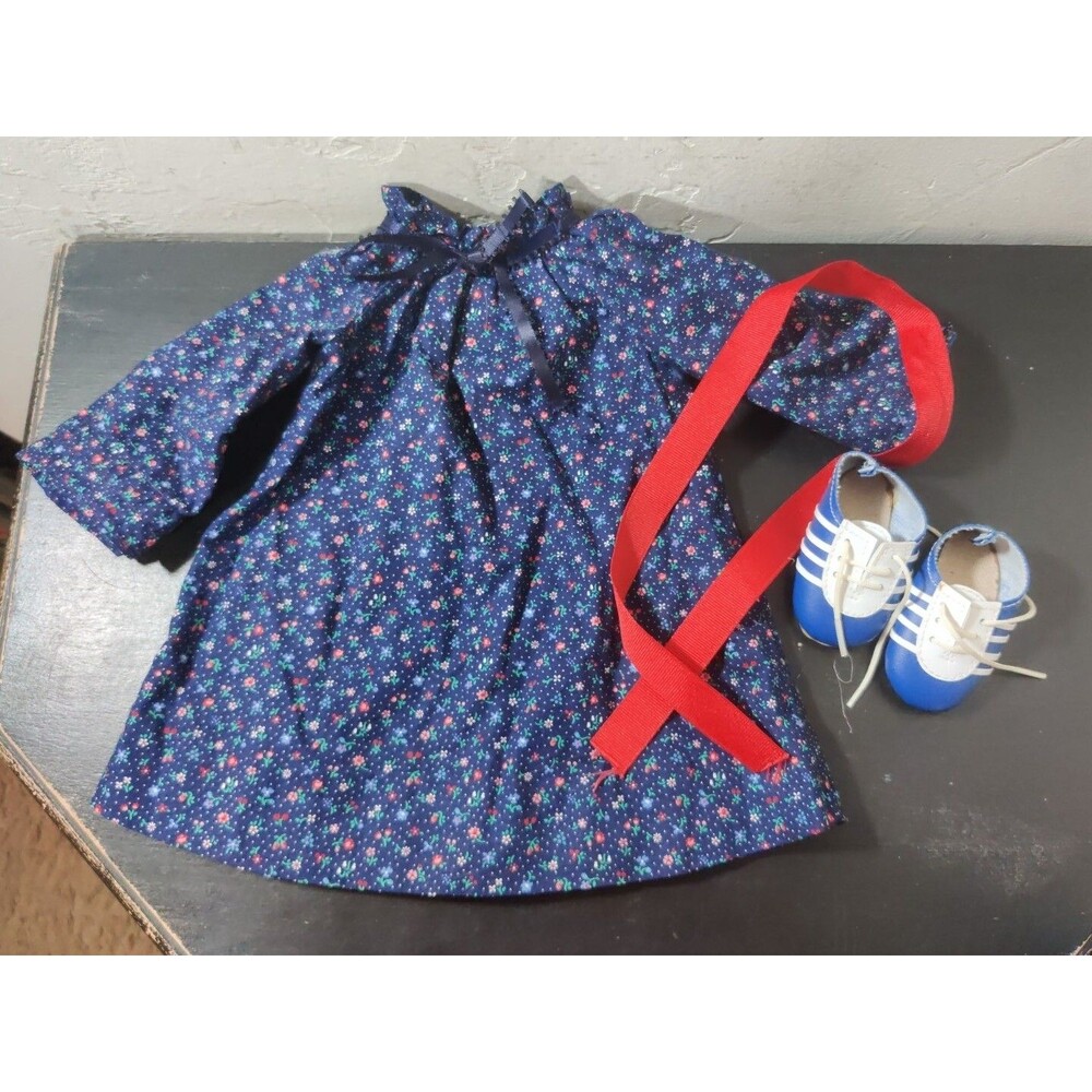 Dress Fits American Girl Doll Calico Shoes & Ribbon Set